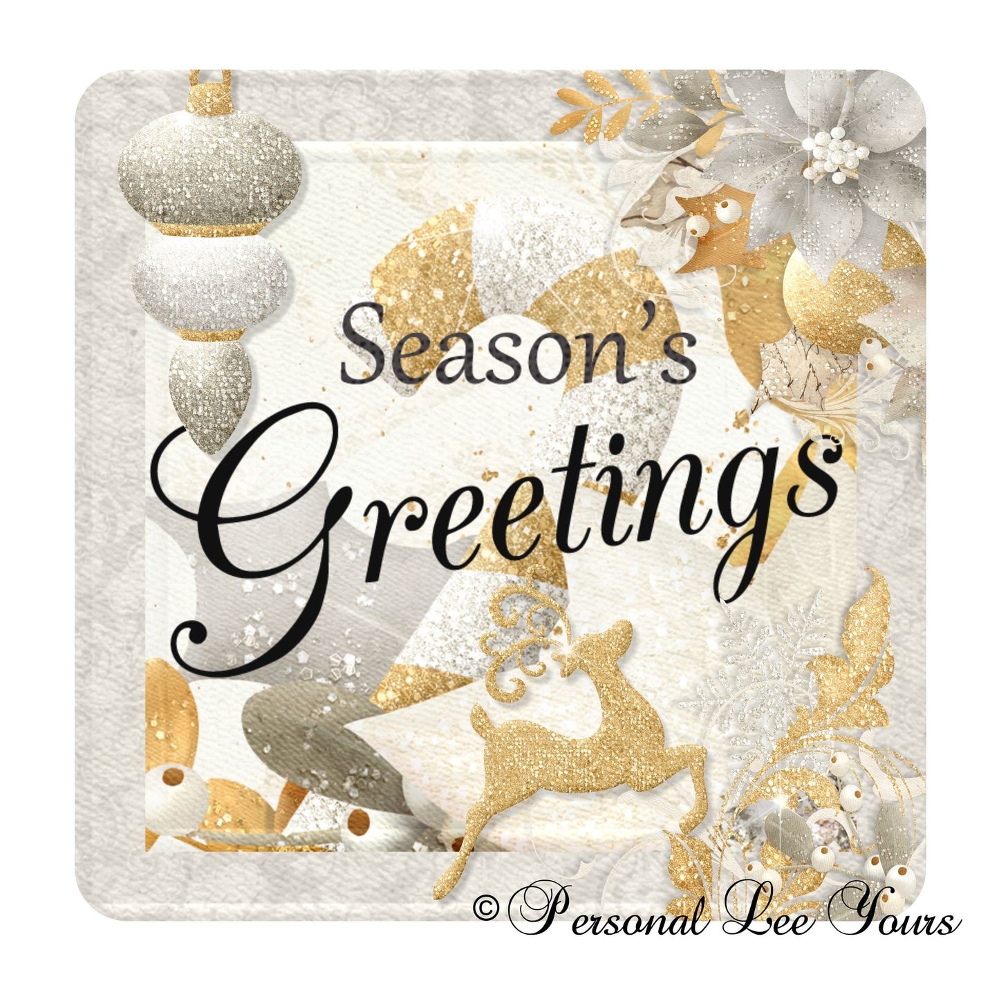 Christmas Wreath Sign * Season's Greetings Silver and Gold * 3 Sizes * Lightweight Metal