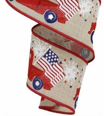 Wired Ribbon * Red Patriotic Truck * 2.5" x 10 Yards * RG0199701 * Canvas
