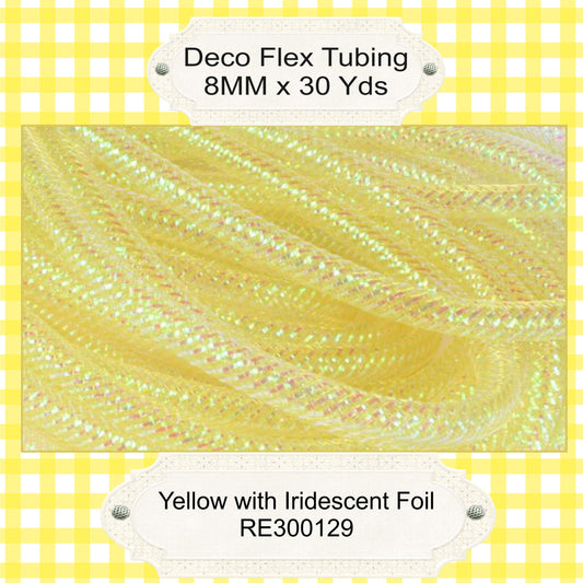 Deco Flex Tubing * Yellow with Iridescent Foil  * 8mm x 30 yards * Wreath Supplies * RE300129