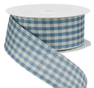 Wired Ribbon * Primitive Farmhouse Gingham  * Canvas * Farmhouse Blue and Ivory * RG013208K * 1.5" x 10 Yards