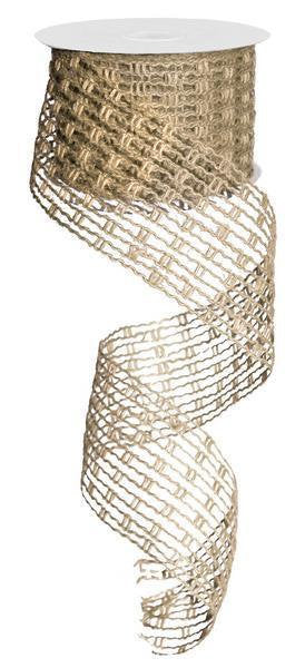 Wired Ribbon * Expandable Jute Mesh * Natural * 2.5' x 10 Yards * RA138018 * Expands up to 6" wide