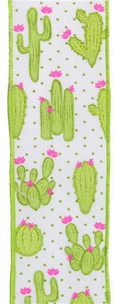 Wired Ribbon * Cactus * White, Green, Pink and Yellow Canvas * 2.5" x 10 Yards * RGA163827