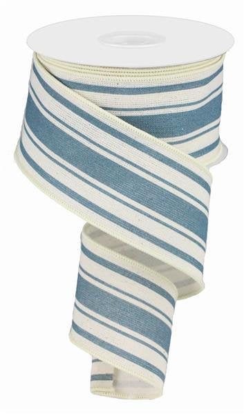 Wired Ribbon * Farmhouse Stripe * Ivory and Farmhouse Blue * Canvas * 2.5" x 10 Yards * RG01912FF