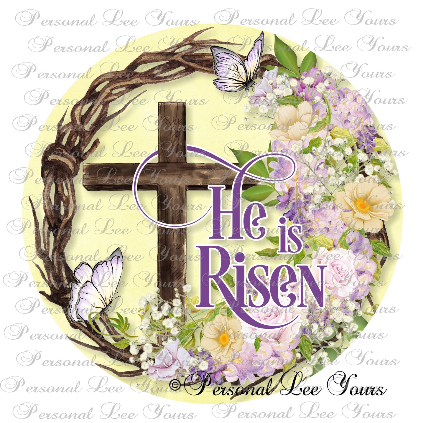 Easter Wreath Sign * He Is Risen * Round * Lightweight Metal