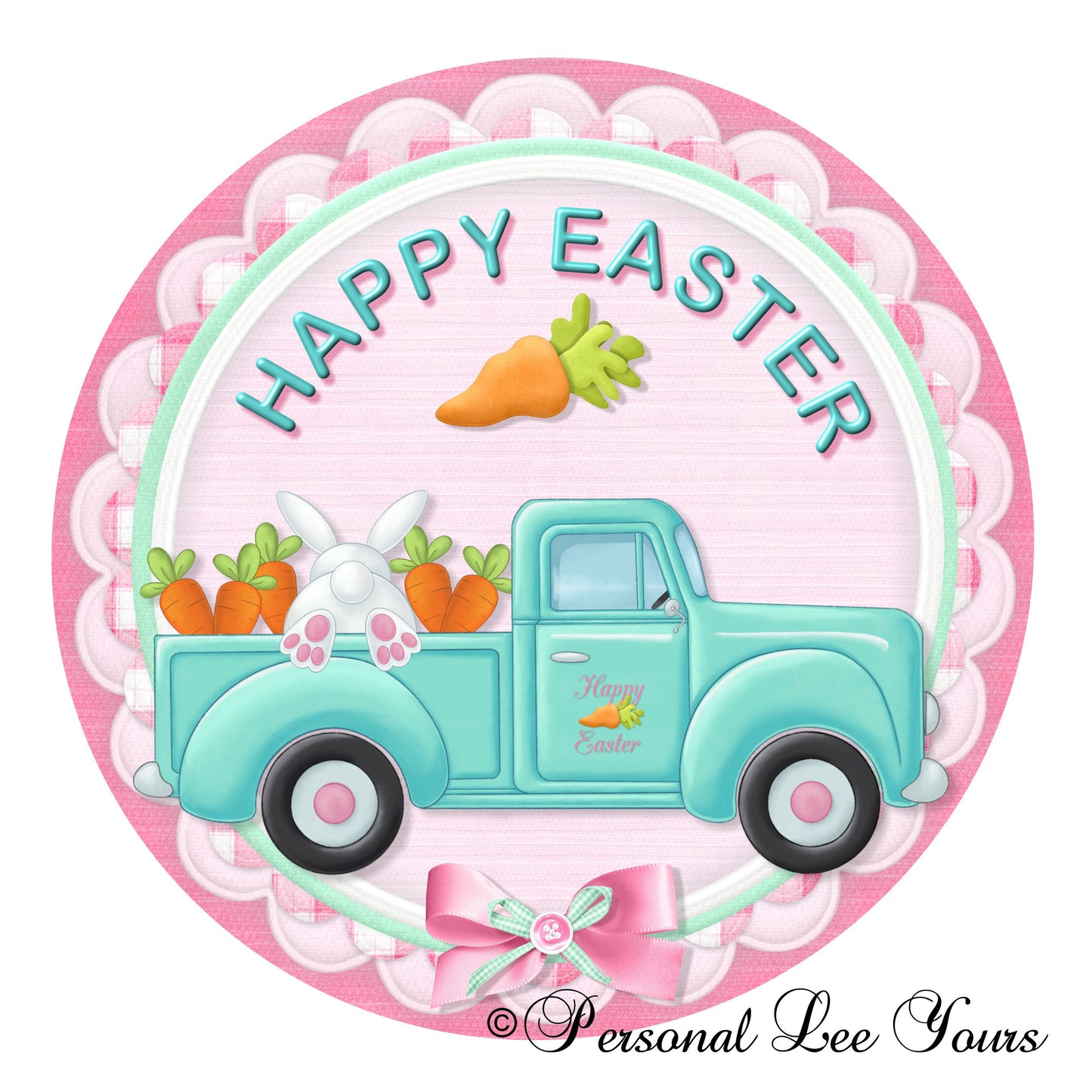 Easter Wreath Sign * Happy Easter Truck* Bunny * Round * Lightweight Metal