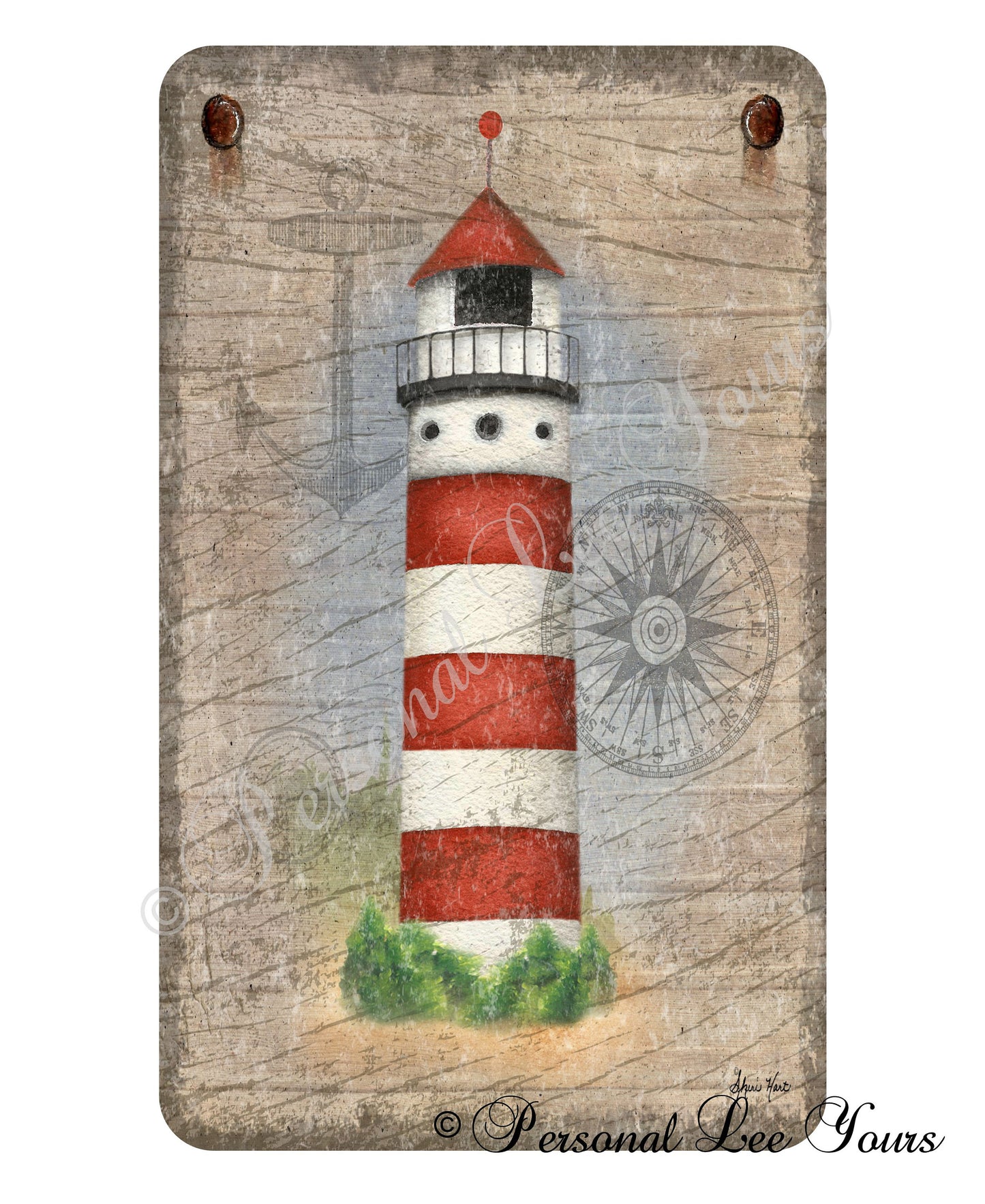 Coastal Wreath Sign * Red Lighthouse * 3 Sizes * Lightweight Metal