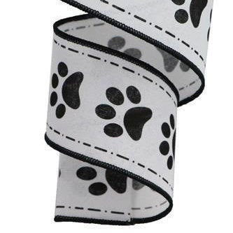 Wired Ribbon * Paw Prints on Canvas * Black and White * 2.5" x 10 Yards * RGA132227