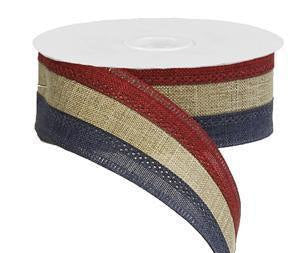 Wired Ribbon * 3 in 1 Color * Burgundy, Beige and Navy Canvas * 1.5" x 10 Yards * RG01601W7