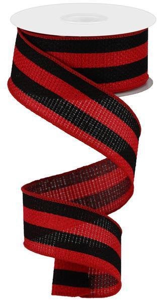 Wired Ribbon * Vertical Stripe * Red and Black Canvas * 1.5" x 10 Yards * RGA125824 * Ladybug