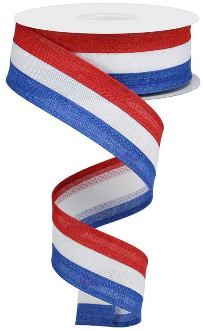 Wired Ribbon * 3 in 1 Color * Red, White and Royal Blue Canvas * 1.5" x 10 Yards * RG016017J
