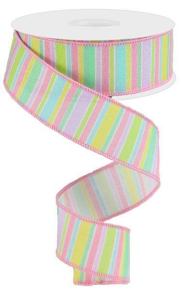 Wired Ribbon * Horizontal Stripe * Patel Multi Color Canvas * 1.5" x 10 Yards * RG01831