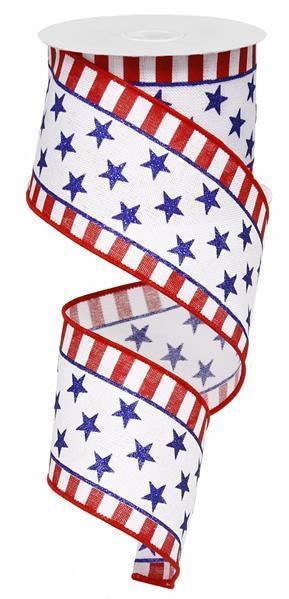 Wired Ribbon * Glitter Stars and Stripes * Red, White and Blue Canvas * 2.5" x 10 Yards * RG01253A1