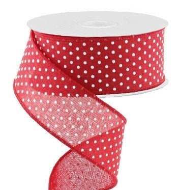 Wired Ribbon * Raised Swiss Dots * Red and White Canvas * 1.5" x 10 Yards * RG0165124
