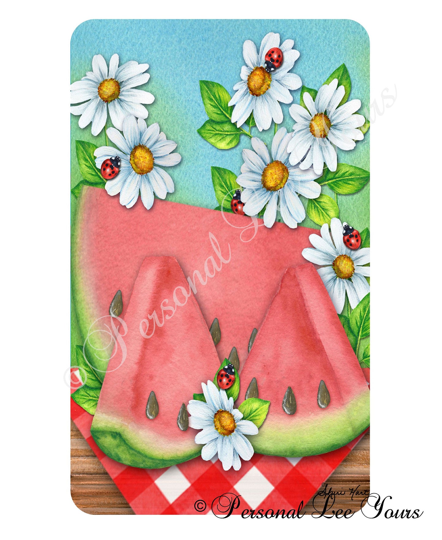 Summer Wreath Sign * Watermelon and Ladybugs * 3 Sizes * Lightweight Metal