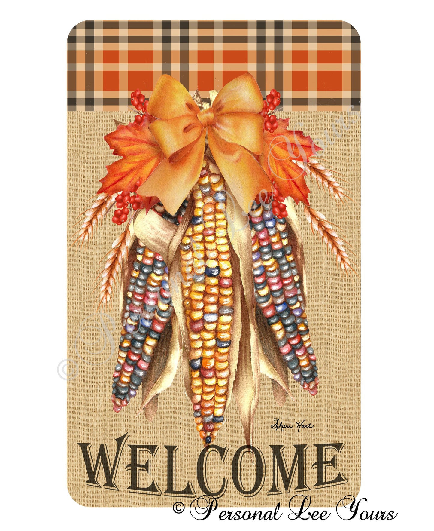 Fall Wreath Sign * Indian Corn Welcome * 3 Sizes * Lightweight Metal