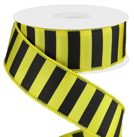 Wired Ribbon * Medium Horizontal Stripe * Bumble Bee * Black and Yellow Satin * 1.5" x 10 Yards * RG0184229
