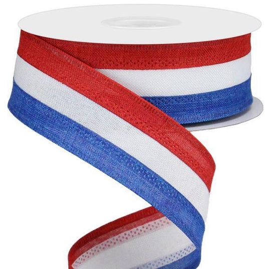 Wired Ribbon * 3 in 1 Color * Red, White and Royal Blue Canvas * 1.5" x 10 Yards * RG016017J