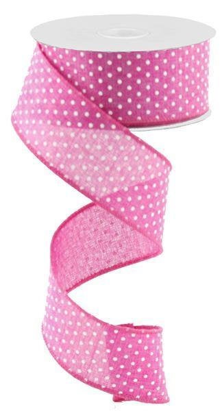 Wired Ribbon * Raised Swiss Dots * Fuchsia and White Canvas * 1.5" x 10 Yards * RG0165107