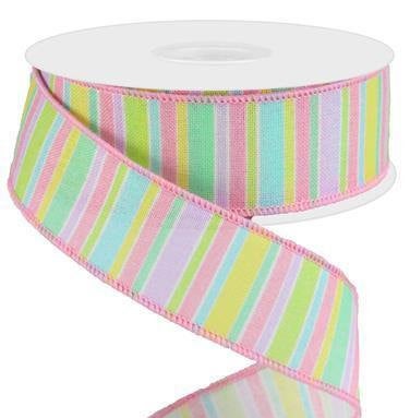 Wired Ribbon * Horizontal Stripe * Patel Multi Color Canvas * 1.5" x 10 Yards * RG01831