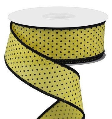 Wired Ribbon * Raised Swiss Dots * Sun Yellow and Black Canvas * 1.5" x 10 Yards * RG01685N6