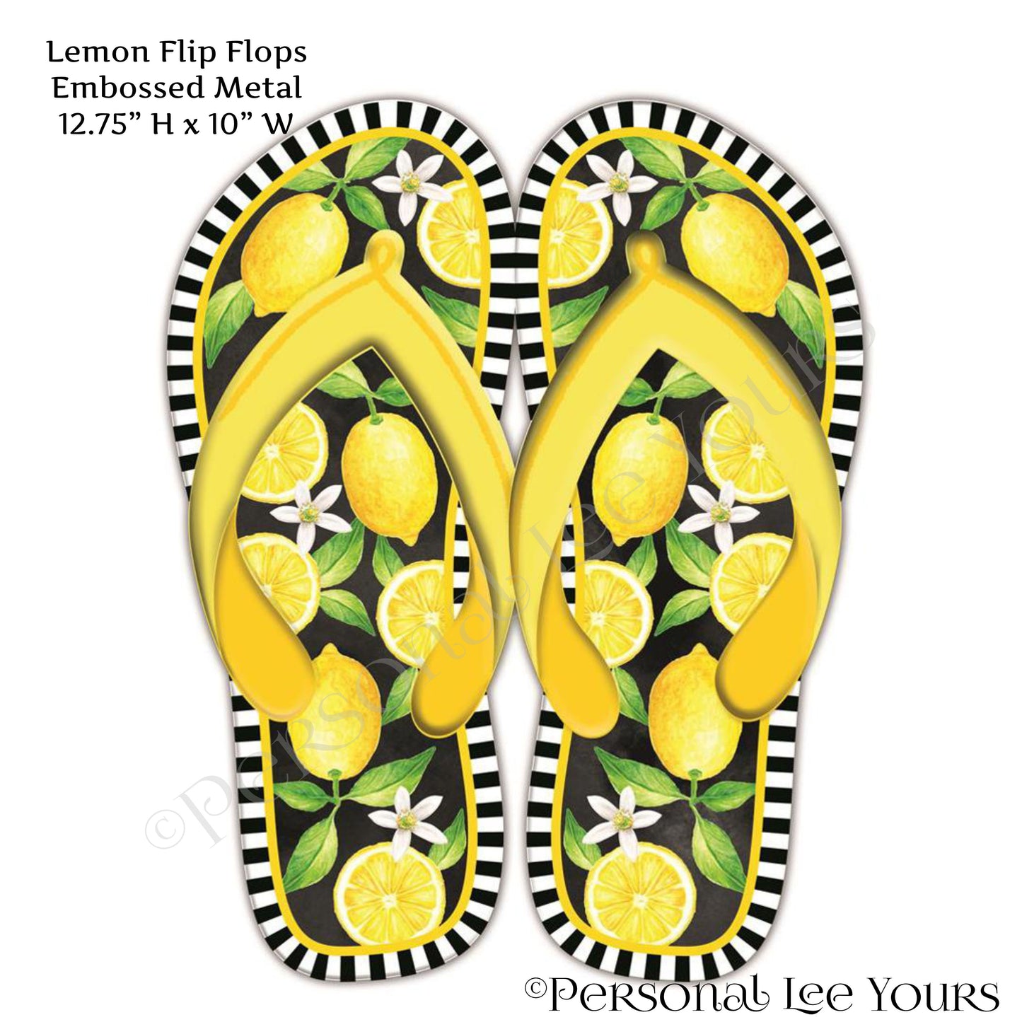 Wreath Accent * Lemon Flip Flops * Embossed Metal * 10" W x 12.75" H * Lightweight * MD1090