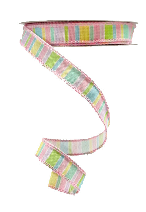 Wired Ribbon * Horizontal Stripe * Pastel Multi Canvas * 5/8" x 10 Yards * RGE1208