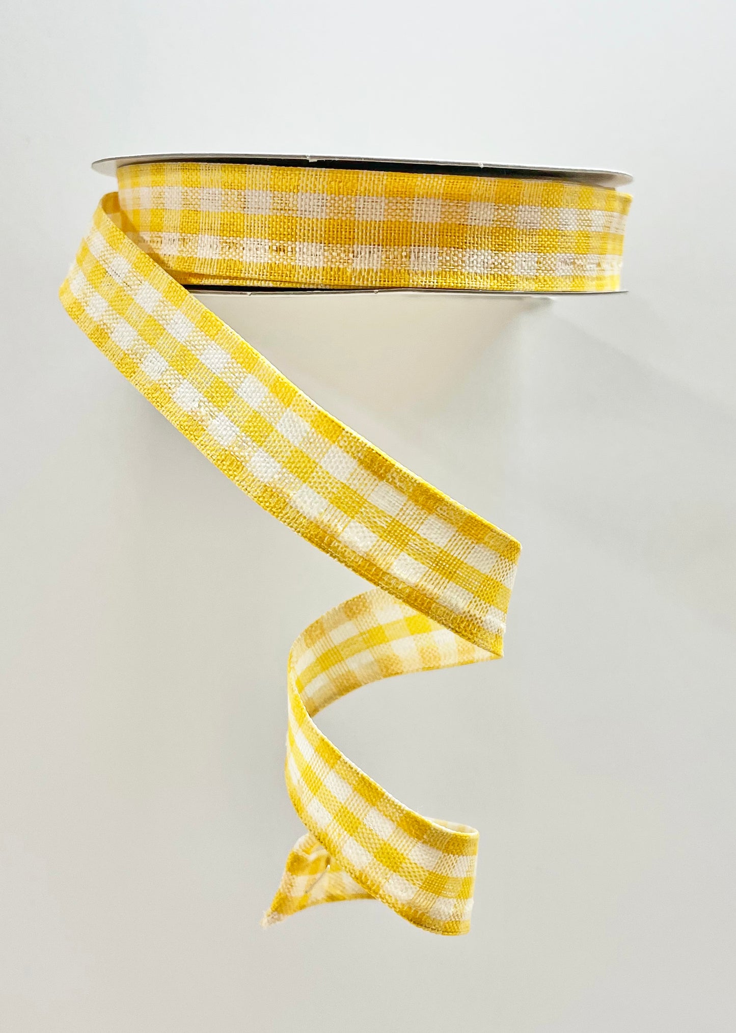 Wired Ribbon * Primitive Gingham Check * Mustard and Ivory Canvas * 5/8" x 10 Yards * RGE12068M