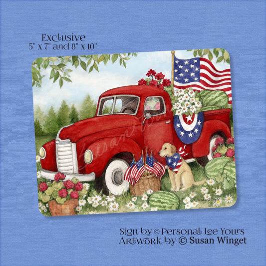 Susan Winget Exclusive Sign * Old Glory And The Red Truck * 2 Sizes * Lightweight Metal