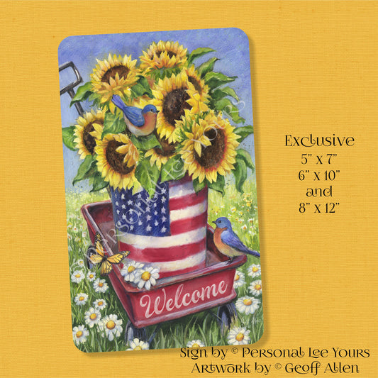 Geoff Allen Exclusive Sign * Patriotic Sunflower Wagon * 3 Sizes * Lightweight Metal