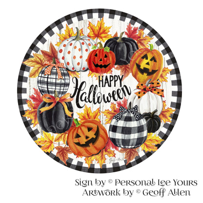 Geoff Allen Exclusive Sign * Happy Halloween Pumpkin Wreath * Round * Lightweight Metal