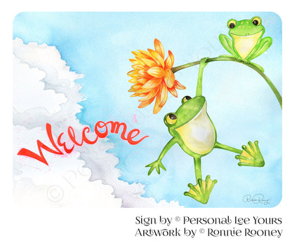 Ronnie Rooney Exclusive Sign * Swinging Frog Welcome * 2 Sizes * Lightweight Metal