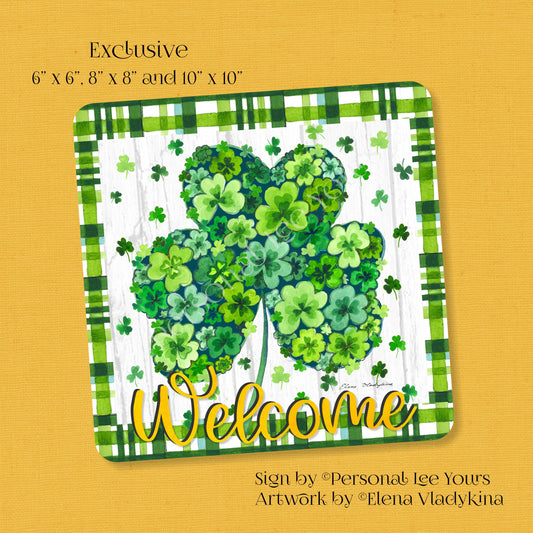 Elena Vladykina Exclusive Sign * Shamrock Flowers * Welcome * Square * 3 Sizes * Lightweight Metal