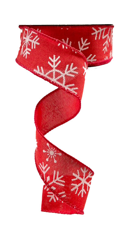 Wired Ribbon * Snowflakes * Red and White * 1.5" x 10 Yards Canvas * RGC1424