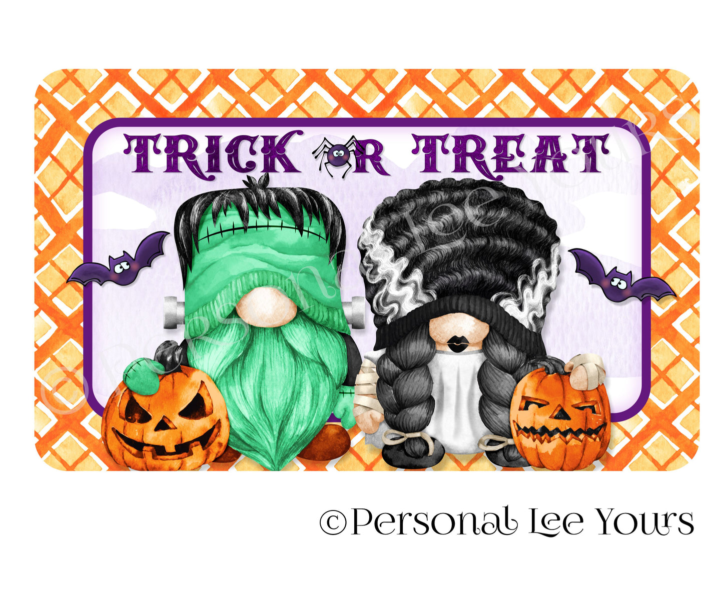 Wreath Sign * Trick Or Treat Gnomes * Mr. & Mrs. Frankenstein * 3 Sizes * Lightweight Metal