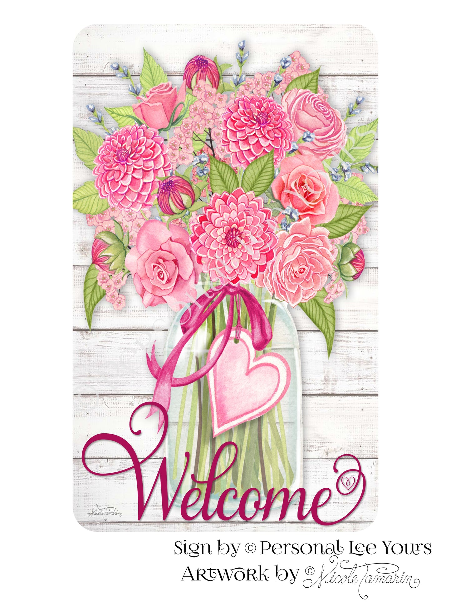 Nicole Tamarin Exclusive Sign * Farmhouse Valentine Welcome * Vertical * 3 Sizes * Lightweight Metal