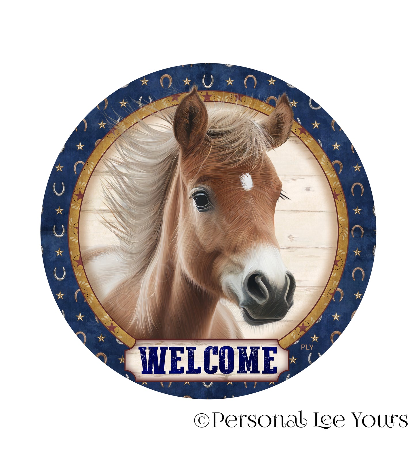 Wreath Sign * Welcome Farmhouse Colt * Ranch * Round* Lightweight Metal