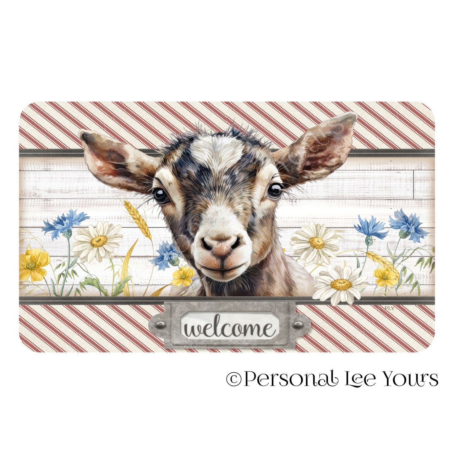 Wreath Sign * Welcome Farmhouse Goat * 4 Sizes * Horizontal * Lightweight Metal