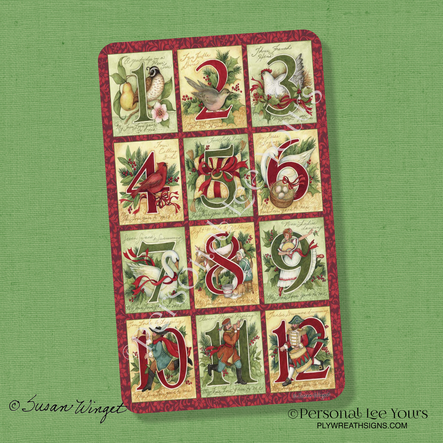 Susan Winget Exclusive Sign * 12 Days Of Christmas * Vertical * 3 Sizes * Lightweight Metal