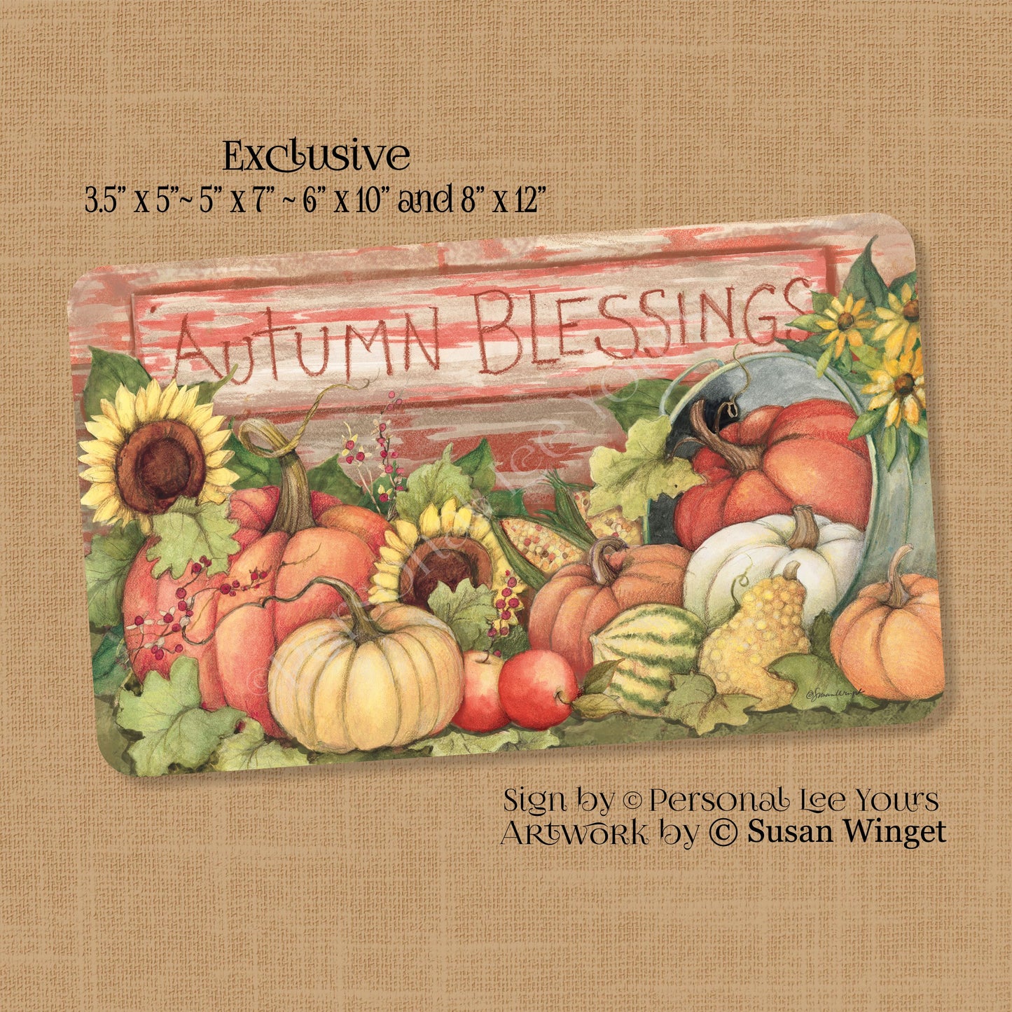 Susan Winget Exclusive Sign * Autumn Blessings * Horizontal * 4 Sizes * Lightweight Metal