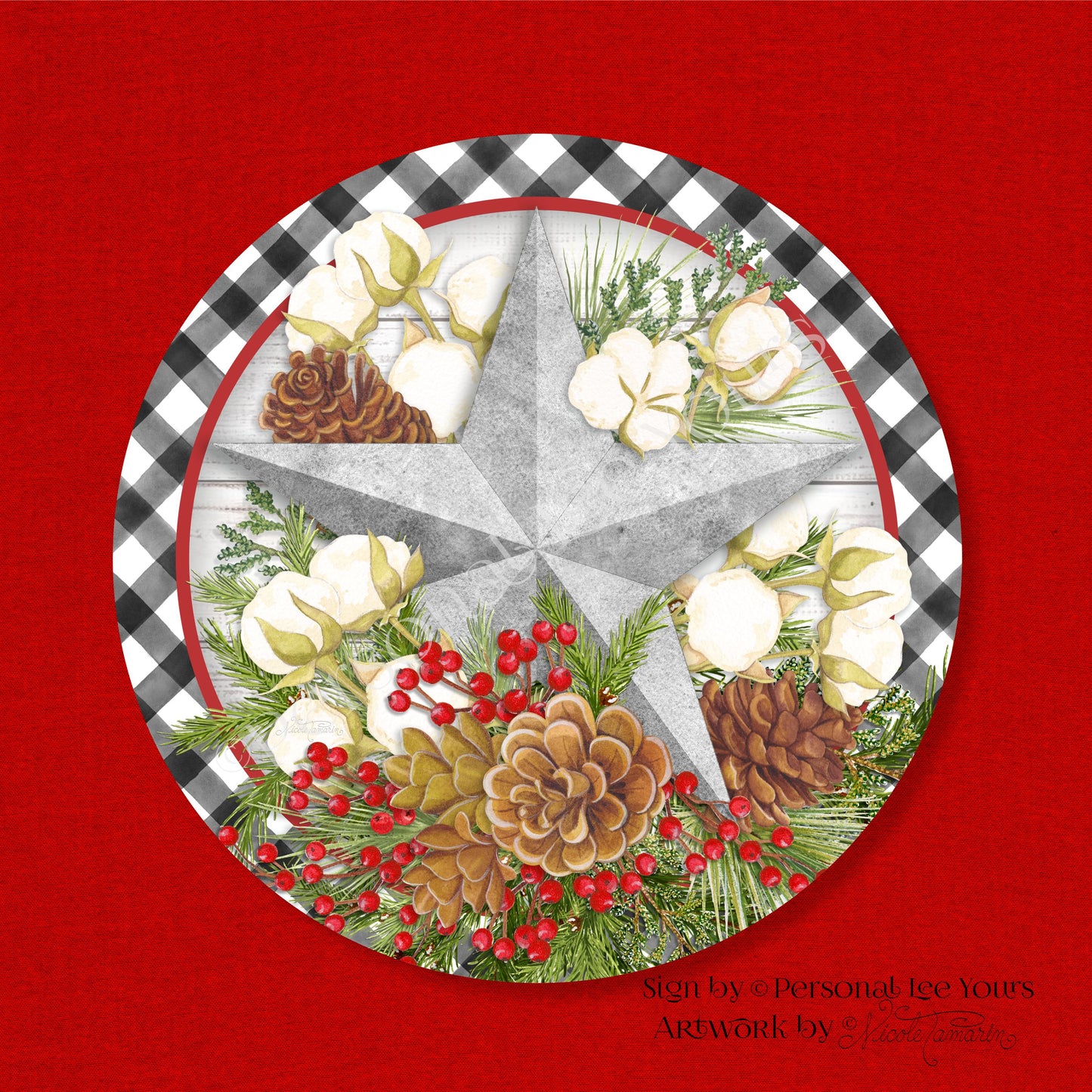 Nicole Tamarin Exclusive Sign * Farmhouse * A Barn Star Christmas * Round * Lightweight Metal