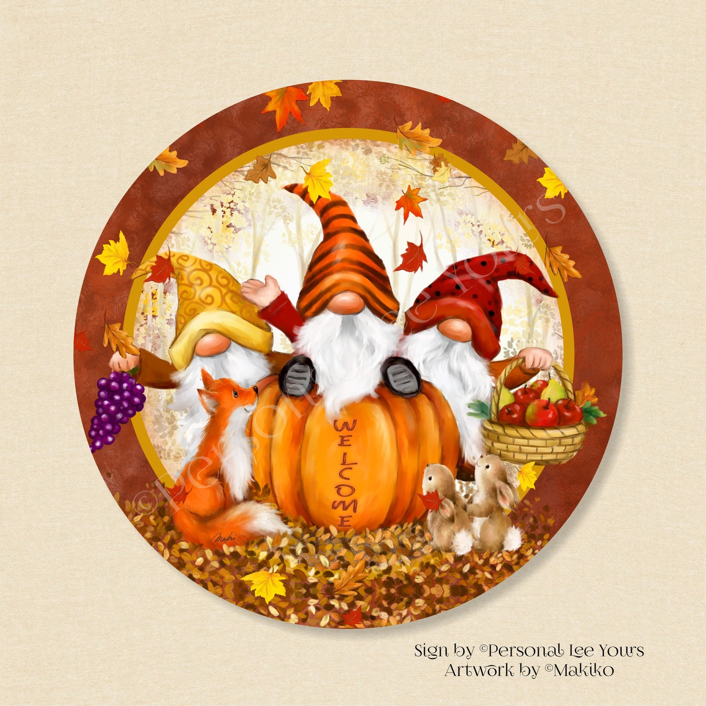 Makiko Exclusive Sign * Autumn Gnomes And Friends * Round * Lightweight Metal