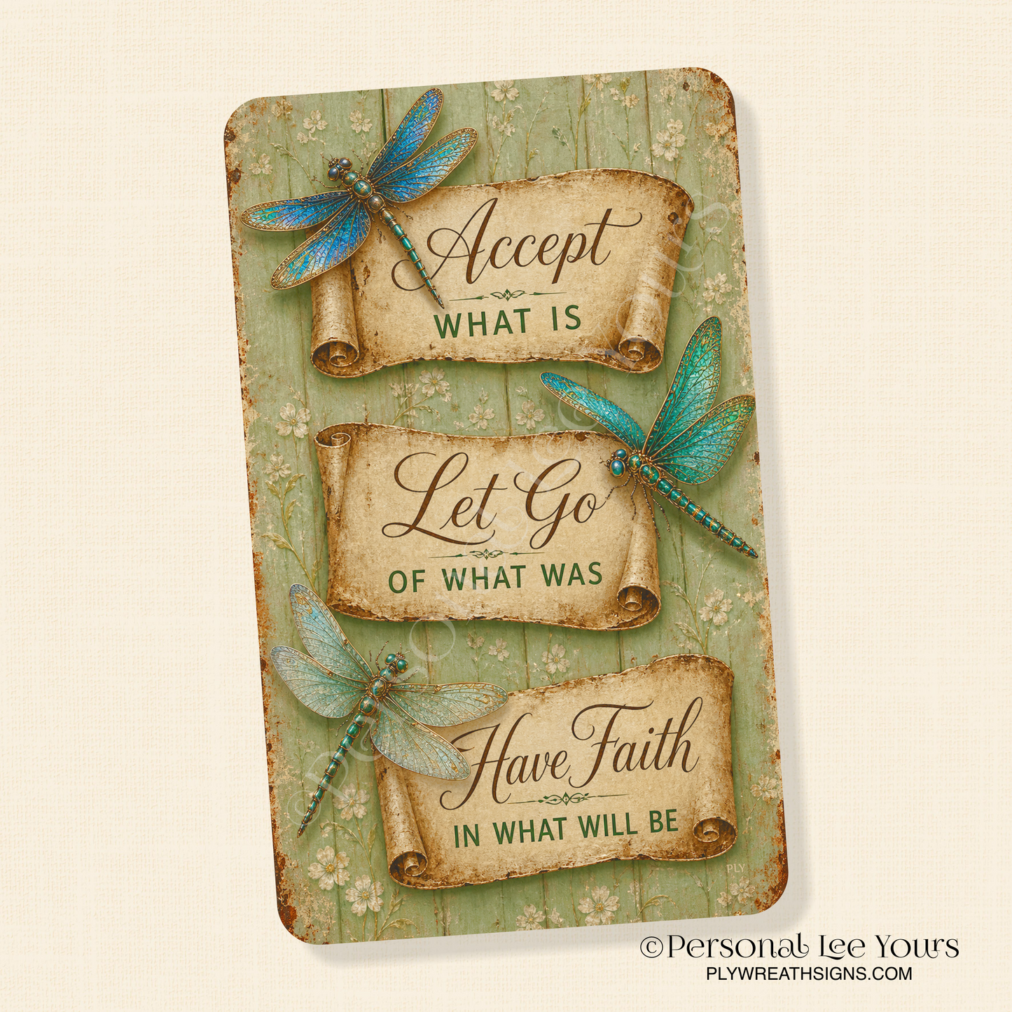 Wreath Sign * Accept What Is * Vertical *  3 Sizes * Lightweight Metal