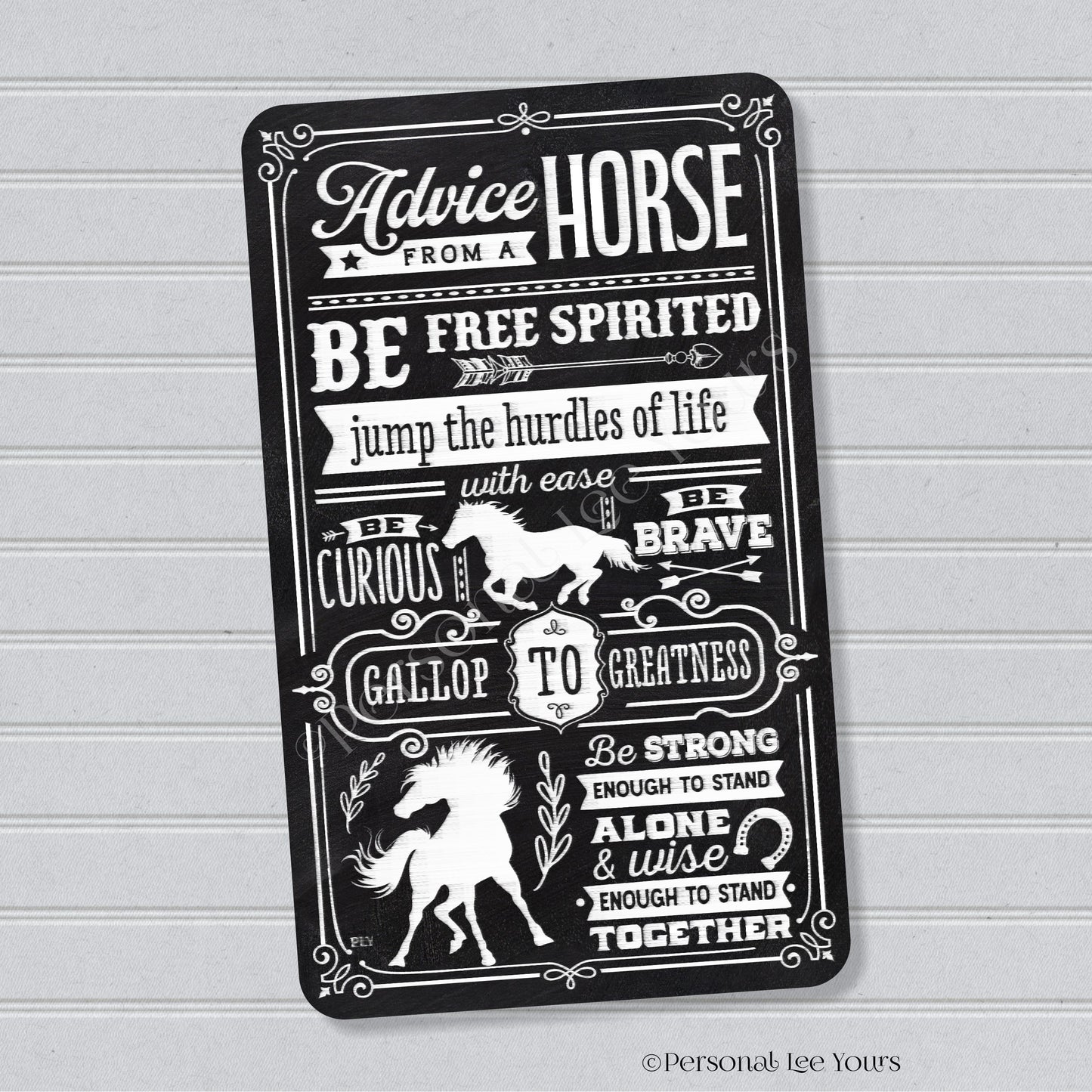 Farmhouse Wreath Sign * Advice From A Horse * Vertical * Lightweight Metal * Black, Red or Blue