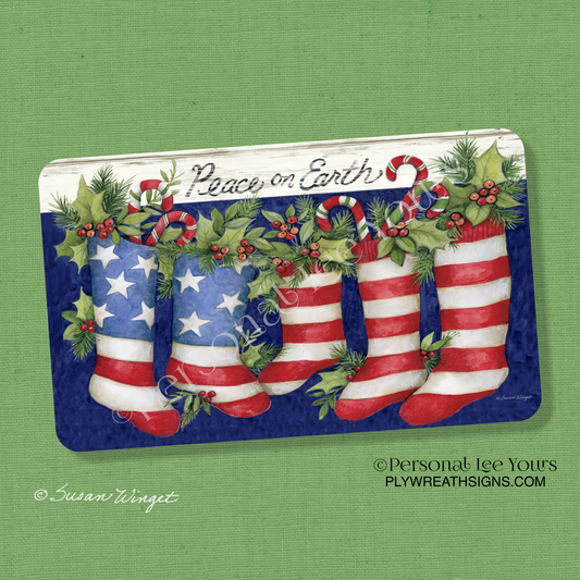 Susan Winget Exclusive Sign * American Christmas Stockings * 3 Sizes * Horizontal * Lightweight Metal