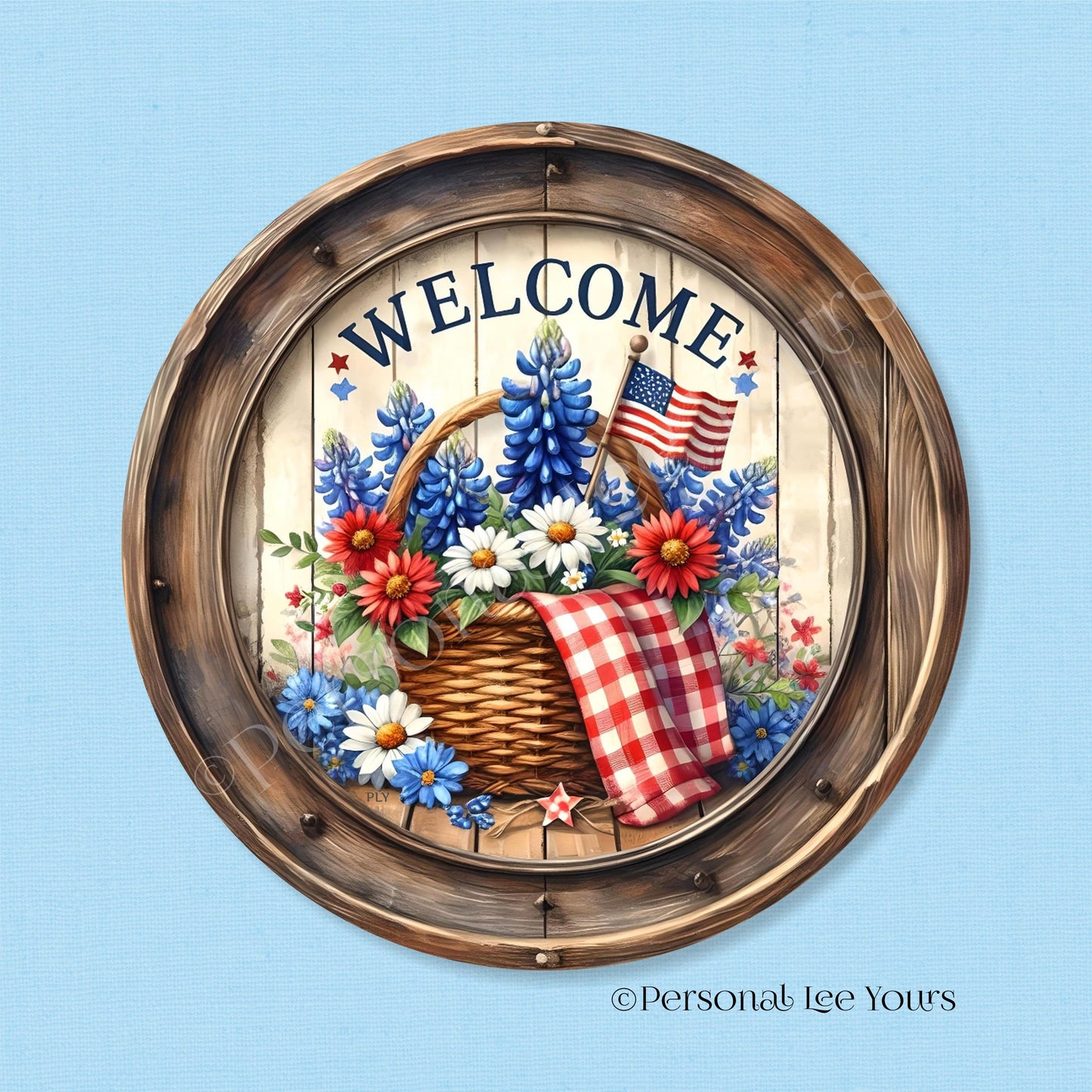 Wreath Sign * American Welcome* Round * Lightweight Metal