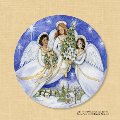 Susan Winget Exclusive Sign * Angel Trio ~ Christmas * Round * Lightweight Metal