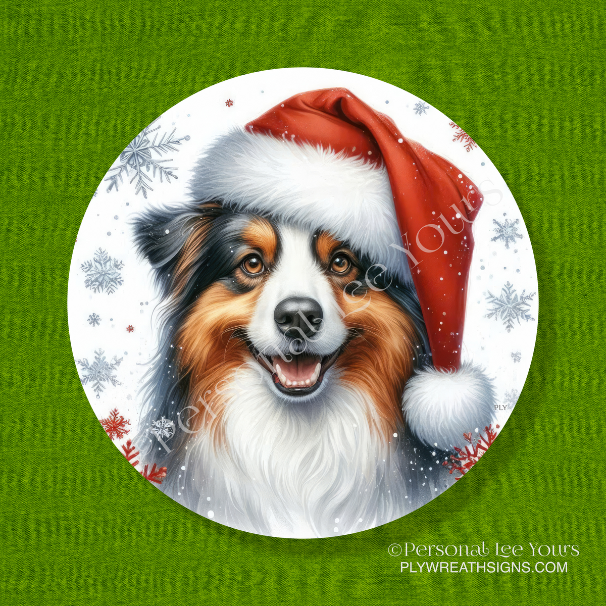 Holiday Wreath Sign * Australian Shepherd Christmas * Round * Lightweight Metal