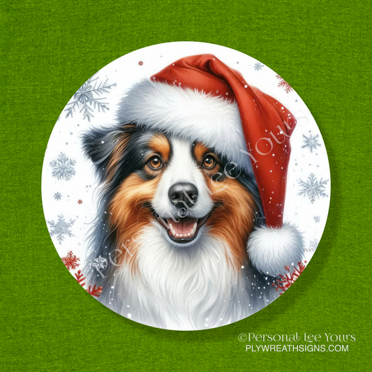 Holiday Wreath Sign * Australian Shepherd Christmas * Round * Lightweight Metal