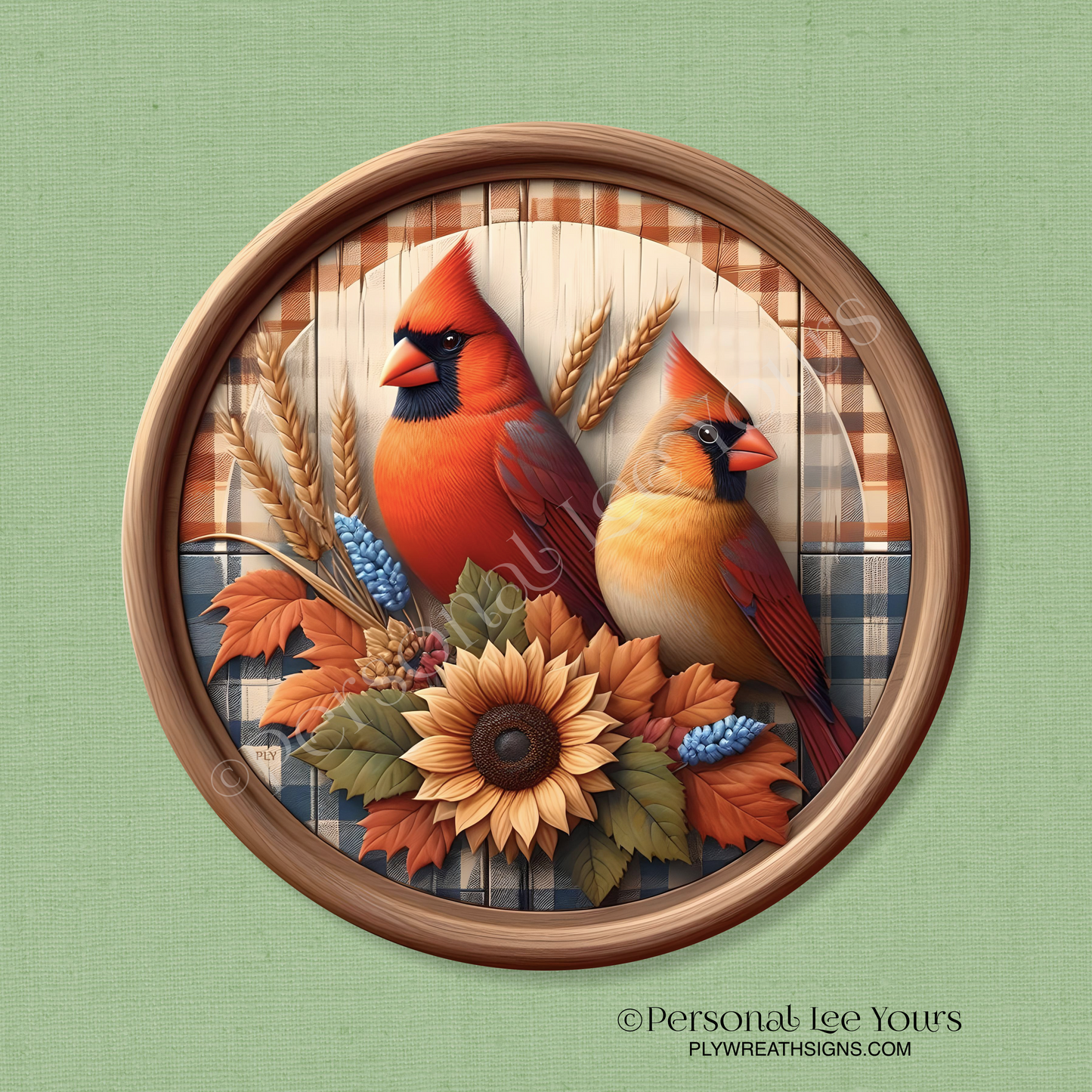 Wreath Sign * Autumn Cardinals * Round * Lightweight Metal