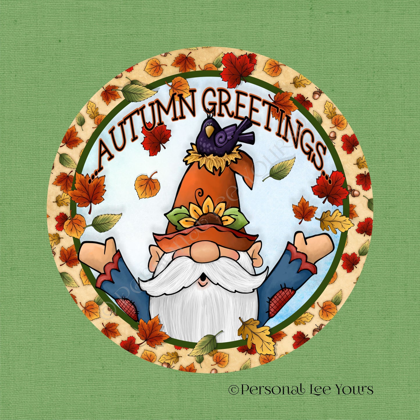 Fall Wreath Sign * Autumn Greetings * Gnome * Round * Lightweight Metal